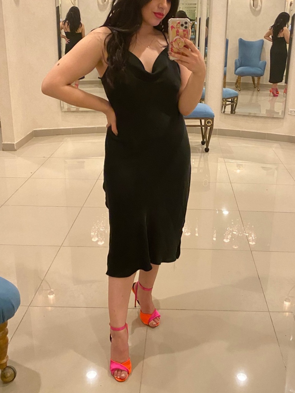 Zara Black Midi Slip Dress with Spaghetti Straps